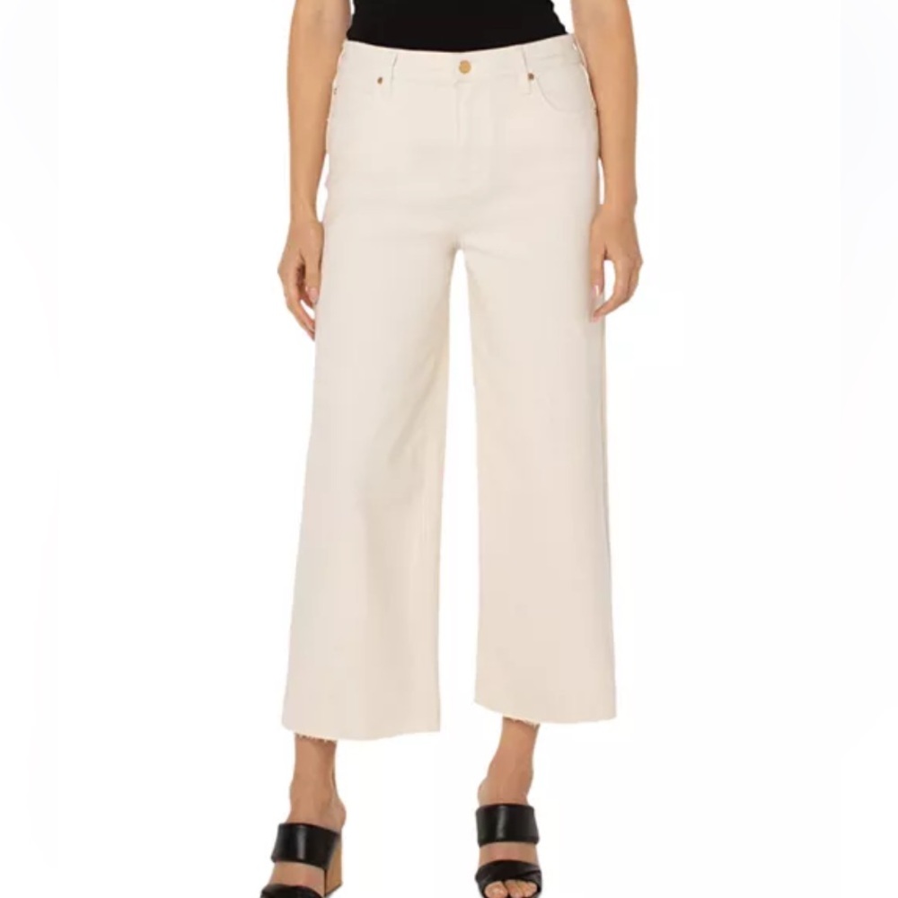 NWT Liverpool Eco Stride Hi Rise Crop Wide Leg Jean Pants Ivory Off White 10 P